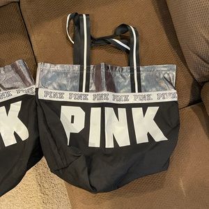 Victoria Secret Tote Bag Black/White/Metallic Silver